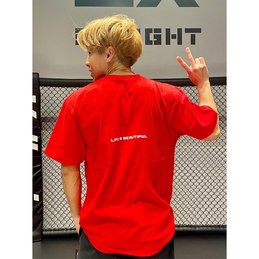 RIKU×EXFIGHTコラボTシャツ(LIFE IS BEAUTIFUL) 詳細画像 RED 1